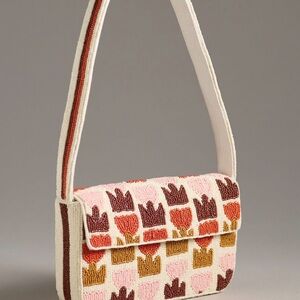 Anthropologie Tulip Motif Shoulder Bag - Pink, Brown, Cream